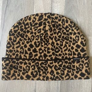 Athleta Womens Winter Beanie Hat Leopard Print Black and Brown